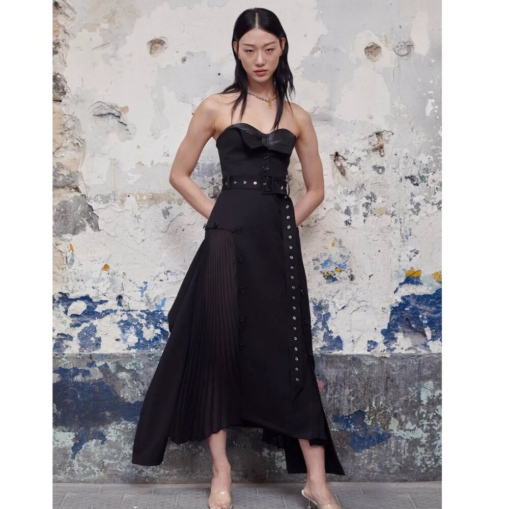 Rokh x H&M Black Bandeau Dress With Leather Bra RARE SAMPLE
